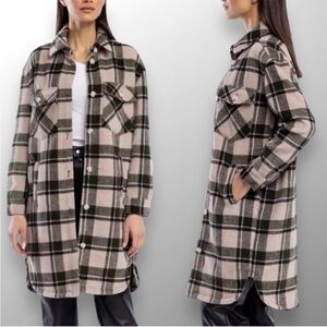 NWT Blank NYC Perfect Timing In Green & Cream Plaid Long Shacket In Size Large